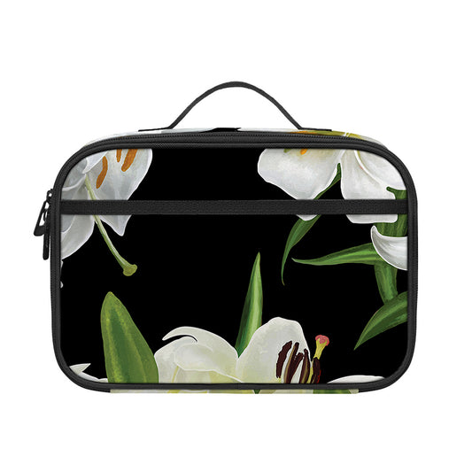 White Lily Print Portable Lunch Bag