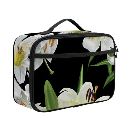 White Lily Print Portable Lunch Bag