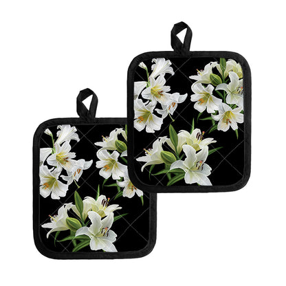 White Lily Print Pot Holders