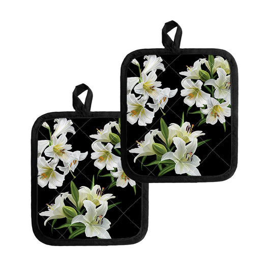 White Lily Print Pot Holders