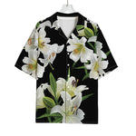 White Lily Print Rayon Hawaiian Shirt