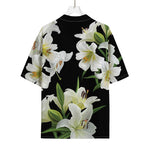 White Lily Print Rayon Hawaiian Shirt