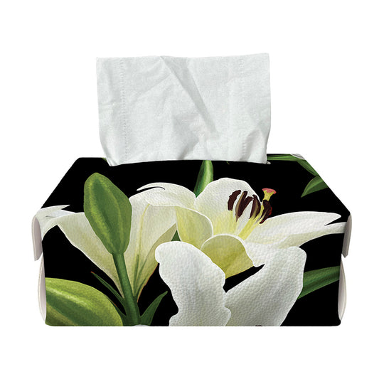 White Lily Print Rectangle Tissue Box Cover