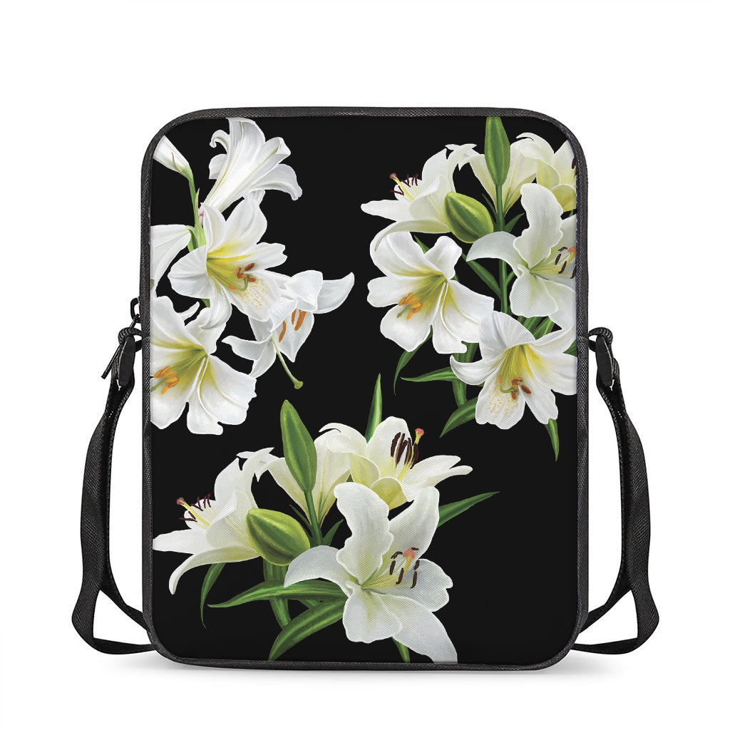 White Lily Print Rectangular Crossbody Bag