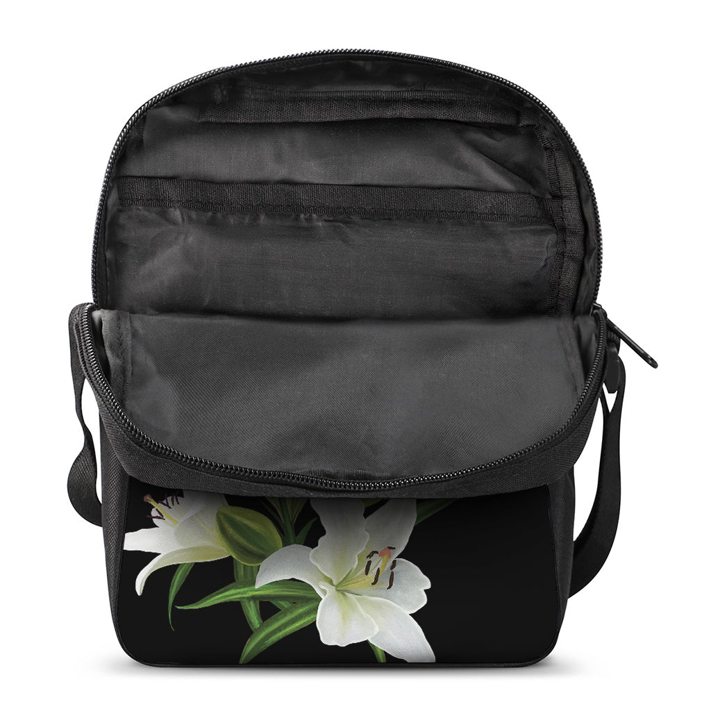 White Lily Print Rectangular Crossbody Bag