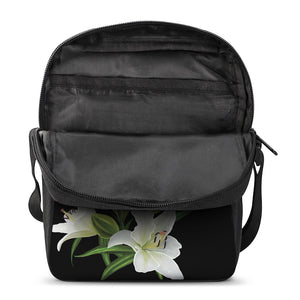 White Lily Print Rectangular Crossbody Bag