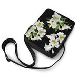 White Lily Print Rectangular Crossbody Bag