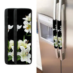 White Lily Print Refrigerator Handle Covers