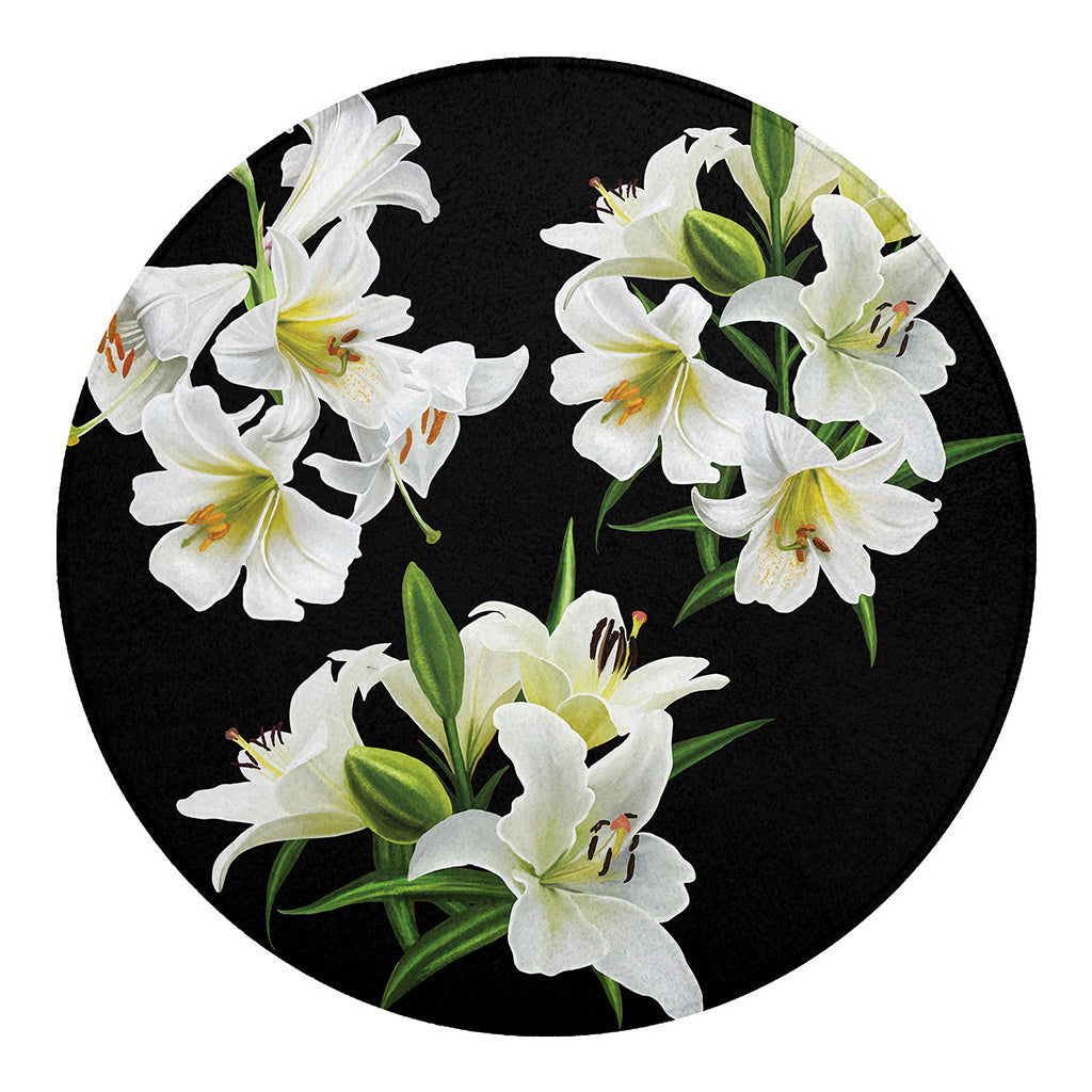 White Lily Print Round Blanket