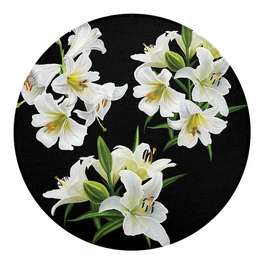 White Lily Print Round Blanket