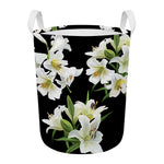 White Lily Print Round Laundry Basket