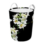 White Lily Print Round Laundry Basket