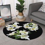White Lily Print Round Rug