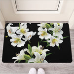 White Lily Print Rubber Doormat