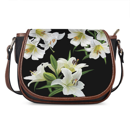 White Lily Print Saddle Bag