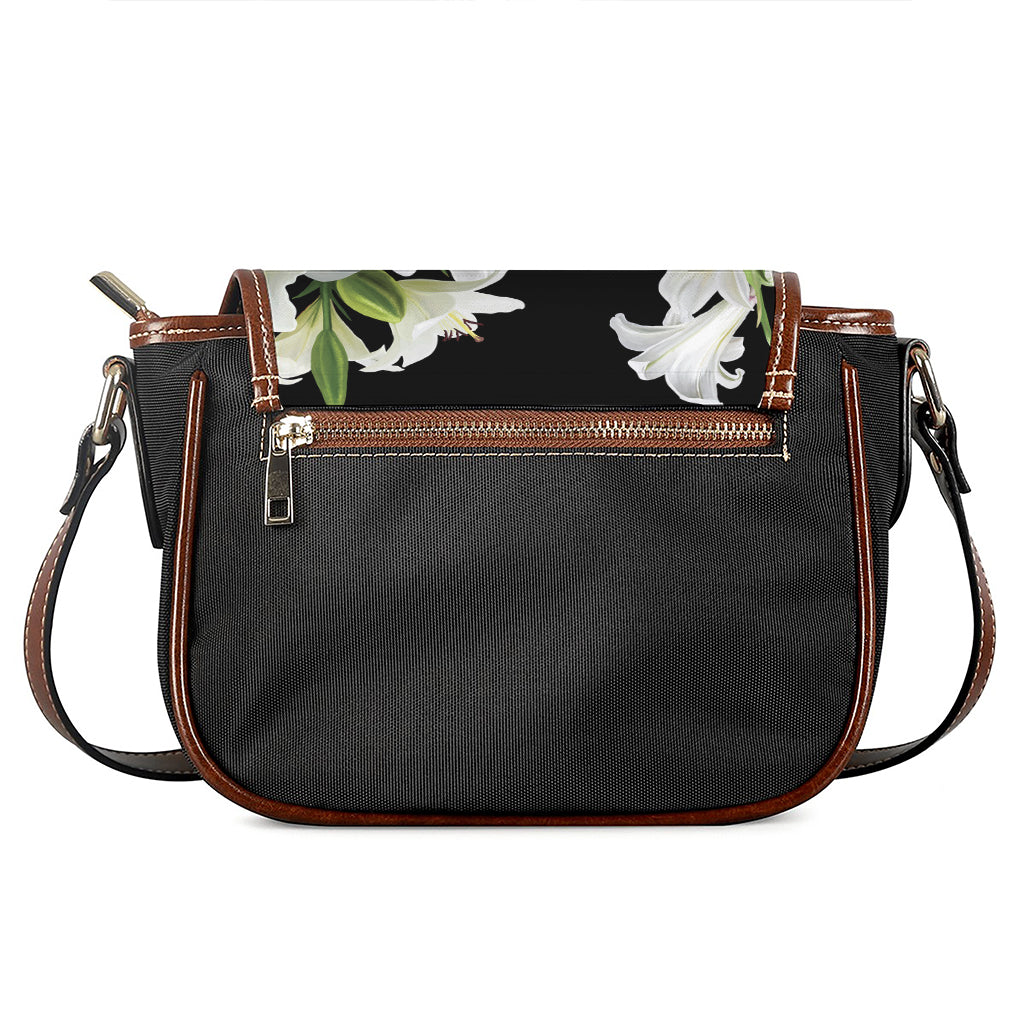 White Lily Print Saddle Bag