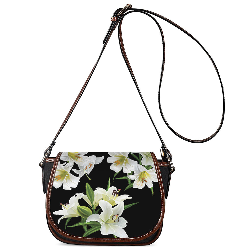 White Lily Print Saddle Bag