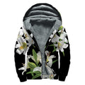 White Lily Print Sherpa Lined Zip Up Hoodie