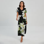 White Lily Print Short Sleeve Maxi Dress