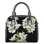White Lily Print Shoulder Handbag