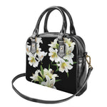 White Lily Print Shoulder Handbag