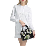 White Lily Print Shoulder Handbag