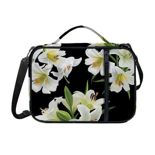 White Lily Print Shoulder Strap Bible Bag