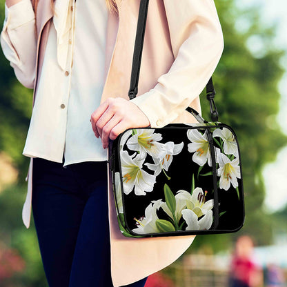 White Lily Print Shoulder Strap Bible Bag