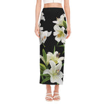 White Lily Print Side Slit Maxi Skirt