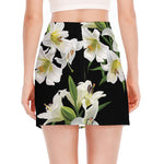 White Lily Print Side Slit Mini Skirt