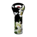 White Lily Print Single Neoprene Wine Tote