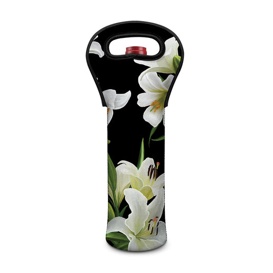 White Lily Print Single Neoprene Wine Tote