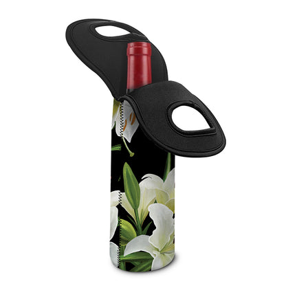 White Lily Print Single Neoprene Wine Tote