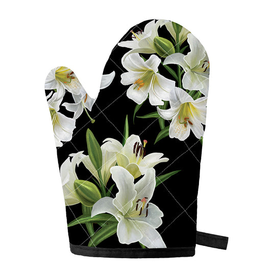 White Lily Print Single Oven Mitt