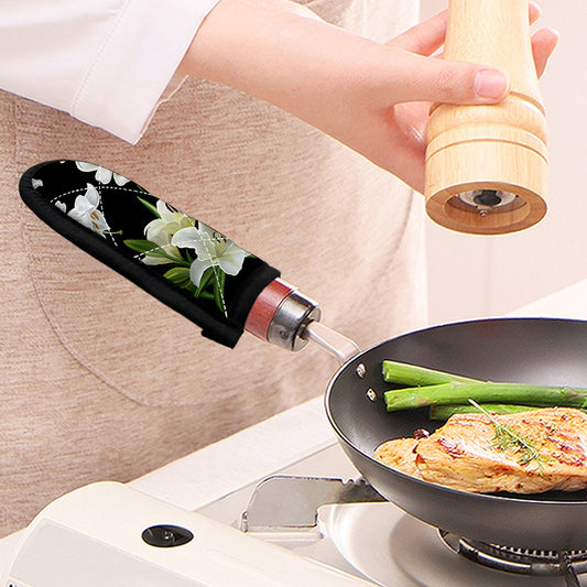 White Lily Print Skillet Handle Cover