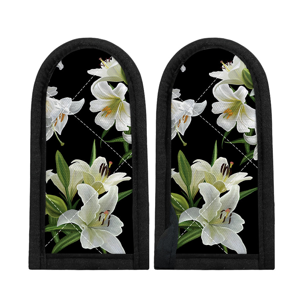 White Lily Print Skillet Handle Cover