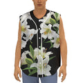 White Lily Print Sleeveless Baseball Jersey
