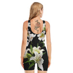 White Lily Print Sleeveless One Piece Swimsuit