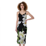 White Lily Print Slim Fit Midi Cami Dress