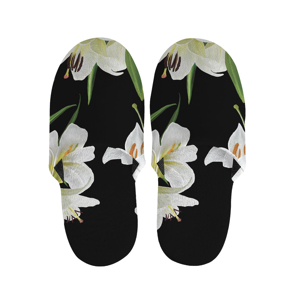 White Lily Print Slippers