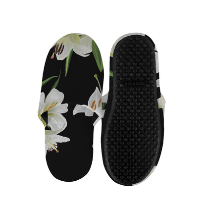 White Lily Print Slippers