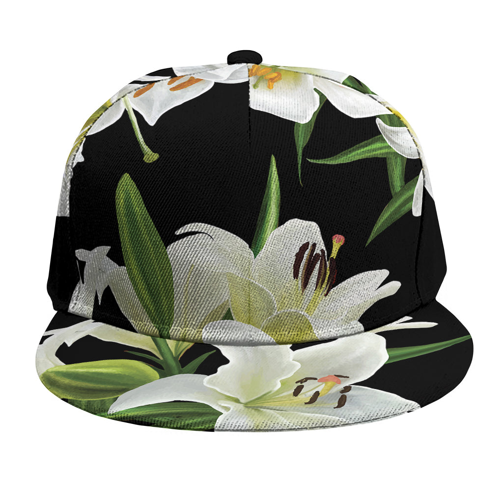 White Lily Print Snapback Cap