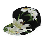 White Lily Print Snapback Cap