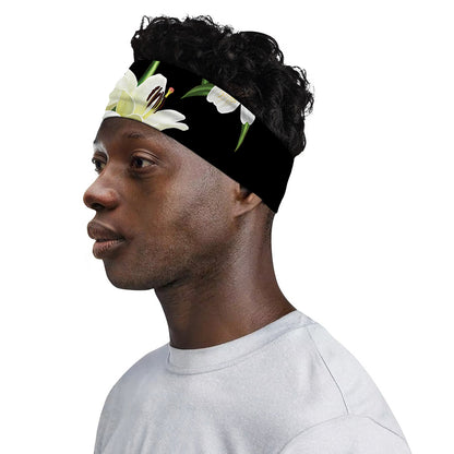 White Lily Print Sports Headband