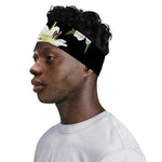 White Lily Print Sports Headband