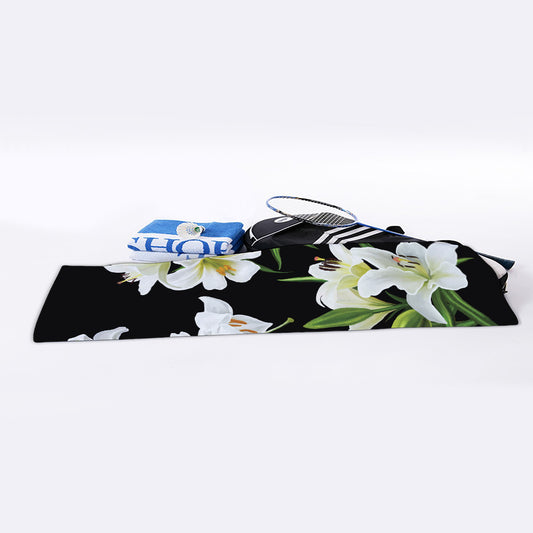 White Lily Print Sports Towel