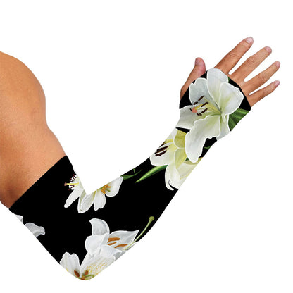 White Lily Print Sun Protection Arm Sleeves