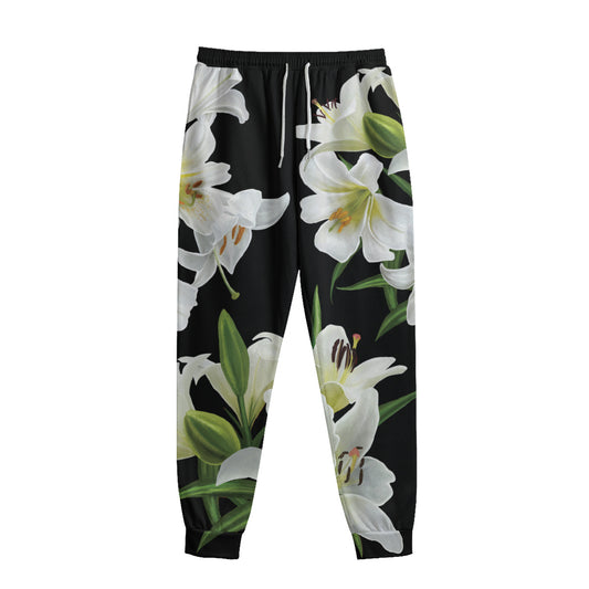 White Lily Print Sweatpants