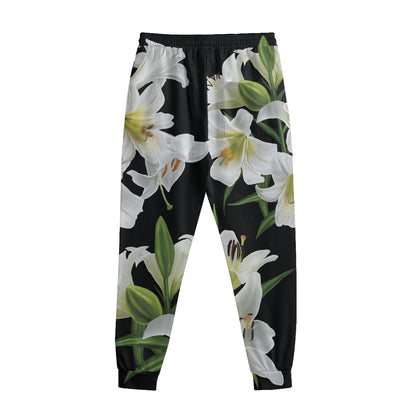 White Lily Print Sweatpants