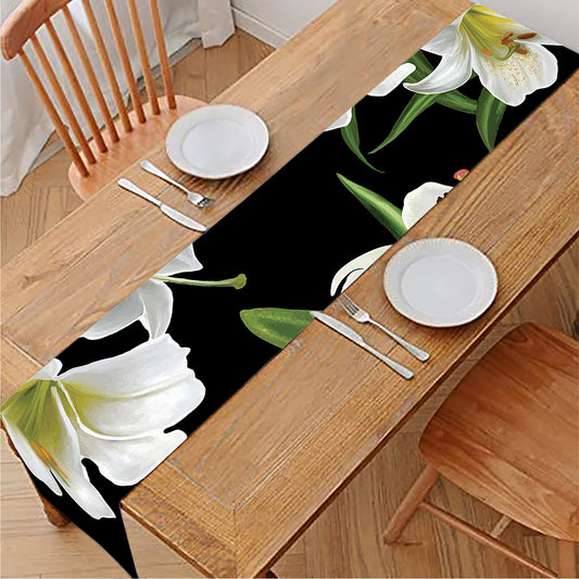 White Lily Print Table Runner